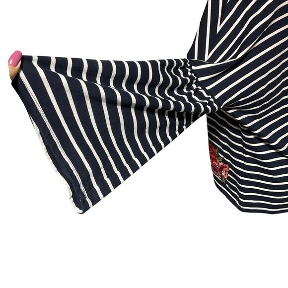 Black & White Striped Floral Embroidered Top XL - Picture 7 of 13